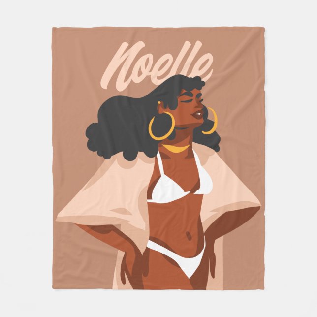 Black Woman, White Bikini, Beach Ready Fleece Blanket (Front)