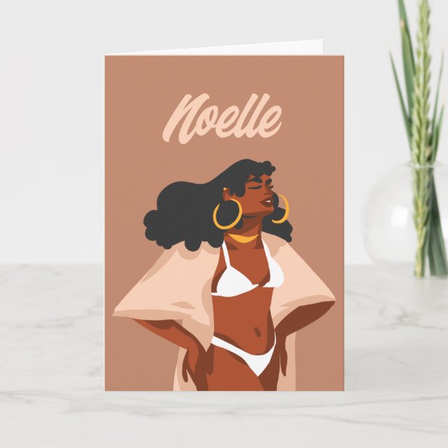 Black Woman, White Bikini Blank Greeting Card (Front)