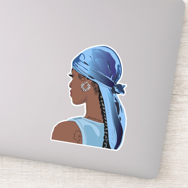 Black woman with a colorful durag artwork sticker (Detail)