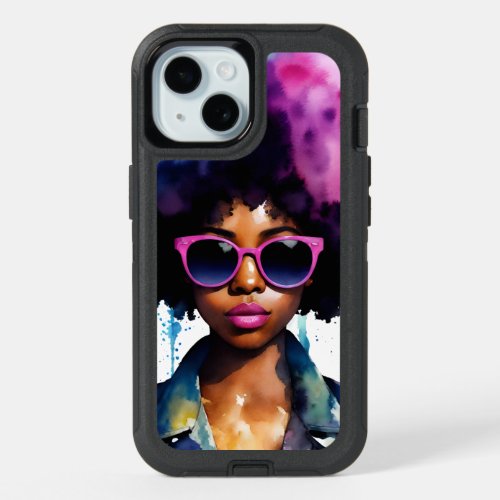 Black Woman With Afro Hair and Sunglasses Art iPhone 15 Case