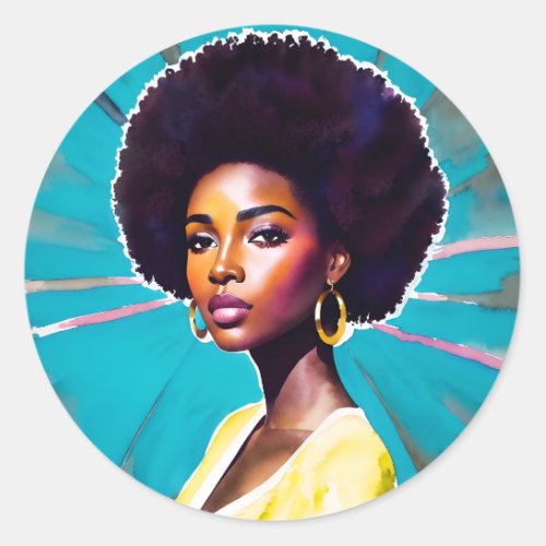 Black Woman With Afro Hair Melanin Queen Art Classic Round Sticker