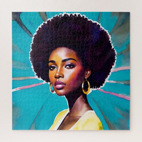 Black Woman With Afro Hair Melanin Queen Art Jigsaw Puzzle