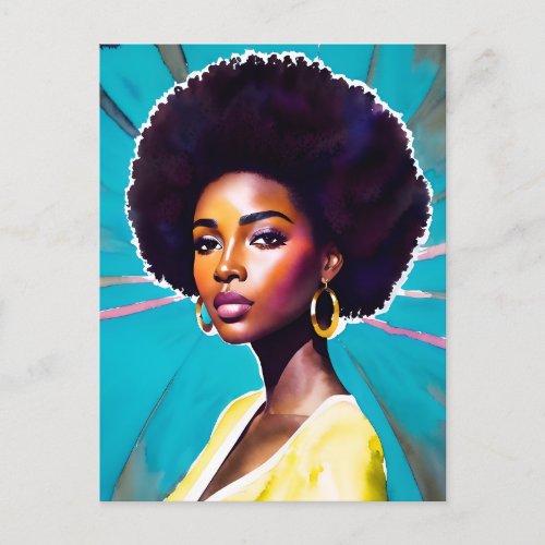 Black Woman With Afro Hair Melanin Queen Art Postcard