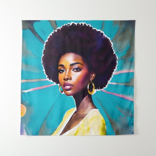 Black Woman With Afro Hair Melanin Queen Art Tapestry