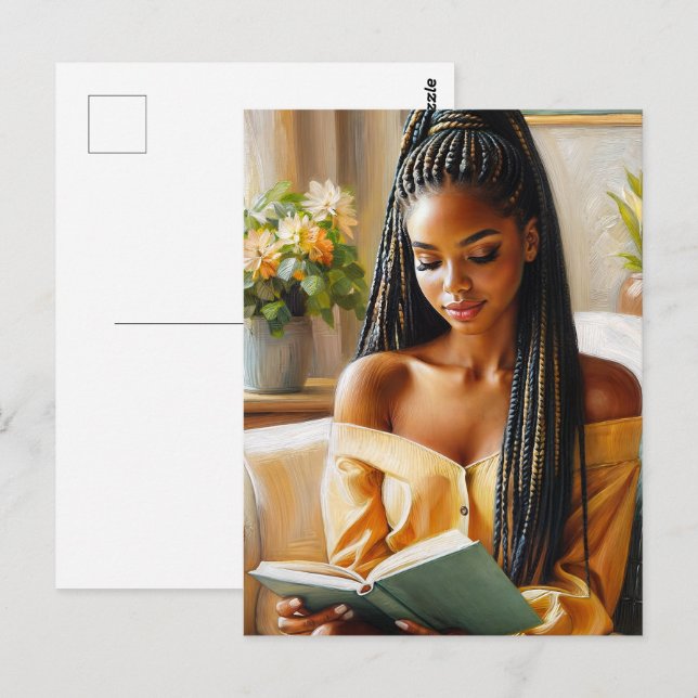 Black Woman With Braided Hair Reading Postcard (Front/Back)