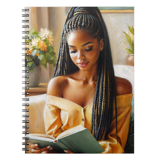 Black Woman With Braids Reading Art Notebook (Front)