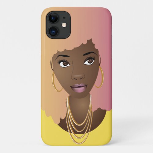 Black Woman with Colorful Yellow  Pink Afro Hair iPhone 11 Case