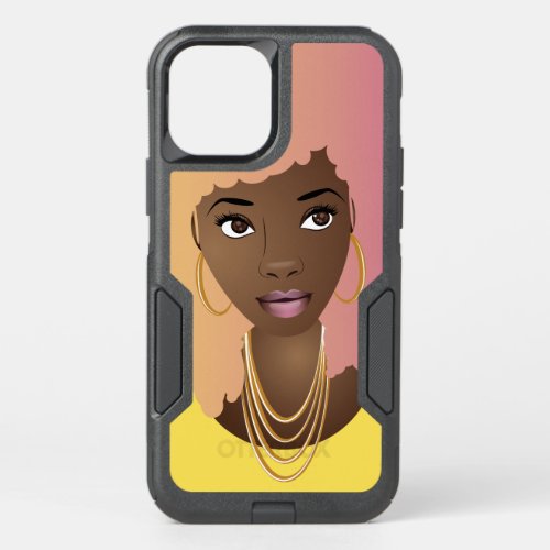 Black Woman with Colorful Yellow  Pink Afro Hair OtterBox Commuter iPhone 12 Case