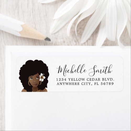 Black Woman with Flower in her Afro Natural Hair Label
