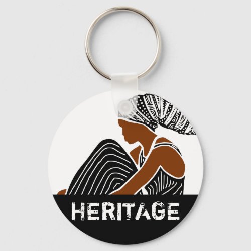 Black Woman with Head Wrap AFRICAN Heritage Keychain