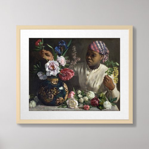 Black Woman with Peonies  FreÌdeÌric Bazille Framed Art