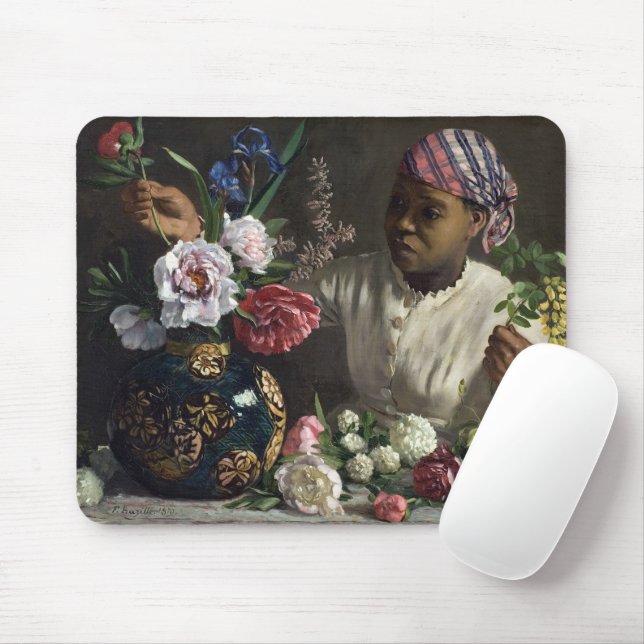 Black Woman with Peonies | Frédéric Bazille Mouse Pad (With Mouse)