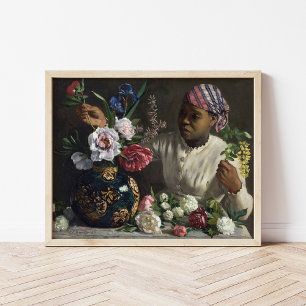 Black Woman with Peonies Frédéric Bazille Poster