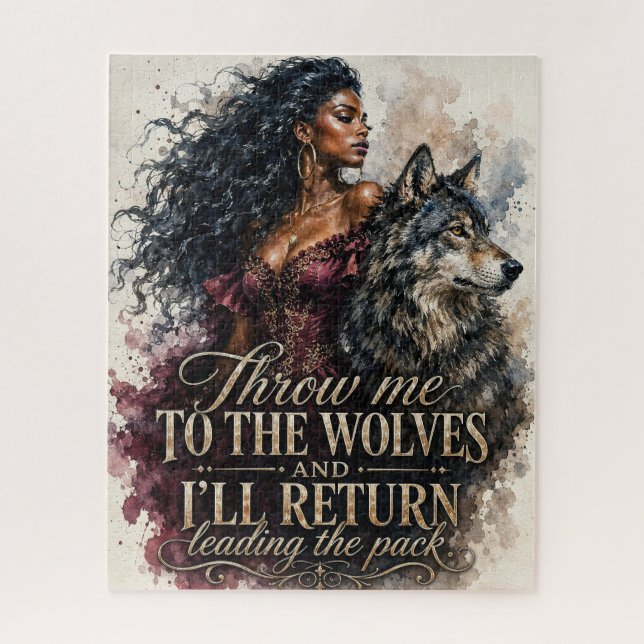 Black Woman With Throw Me to the Wolves Quote Jigsaw Puzzle (Vertical)