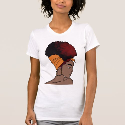 Black Woman Wrapped Hair Orange Scarf T_Shirt