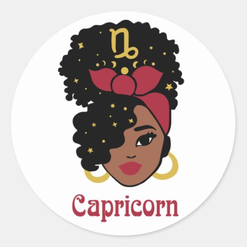 Black Woman Zodiac Capricorn Classic Round Sticker