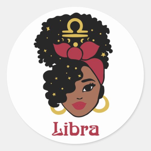 Black Woman Zodiac Libra Classic Round Sticker