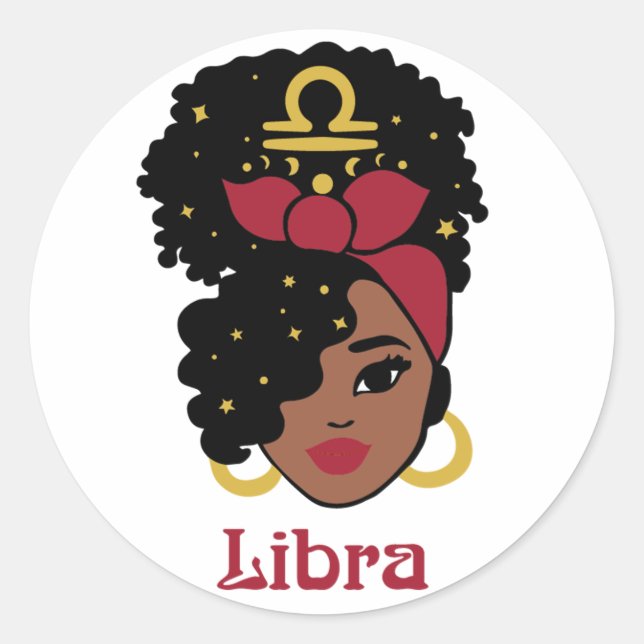 Black Woman Zodiac Libra Classic Round Sticker (Front)