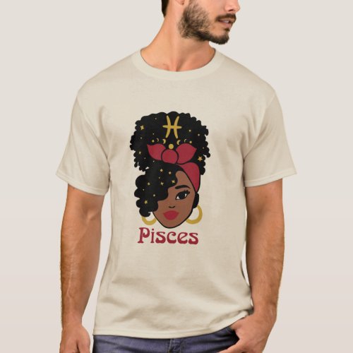 Black Woman Zodiac Pisces T_Shirt