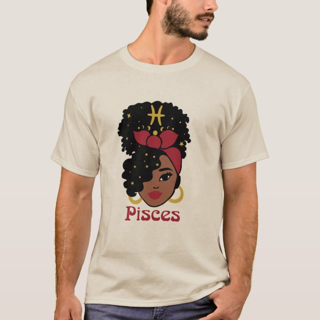 Black Woman Zodiac Pisces T-Shirt (Front)