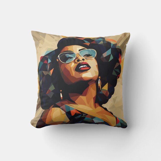 Black Womanhood: Cubist Artistry Throw Pillow (Front)