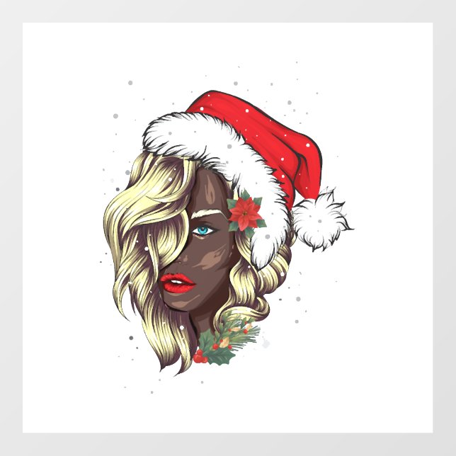 Black Women African American Christmas Santa Claus Floor Decals (Front)