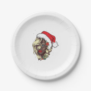 Black Women African American Christmas Santa Claus Paper Plates