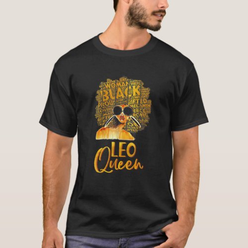 Black Women Afro Hair Art Leo Queen Leo Birthday T_Shirt