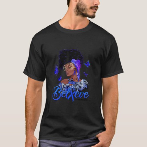 Black Women Believe Blue Ribbon Dyspraxia Awarenes T_Shirt