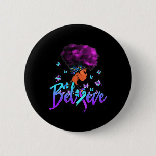 Black Women Believe Purple And Teal Ribbon Suicide Button