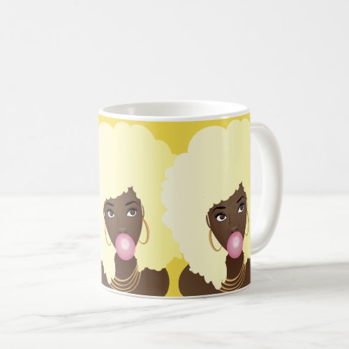 Black Women Bubblegum Blonde Afro Art Yellow Coffee Mug
