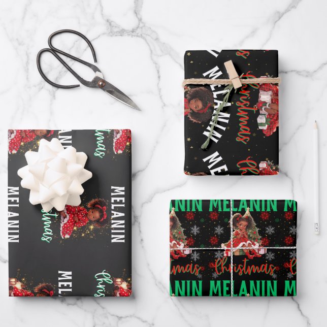 Black women Christmas melanin sista Xmas Sistas Wrapping Paper Sheets (Front)