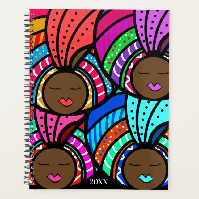 Black Women, Colorful Turbans Planner (Front)