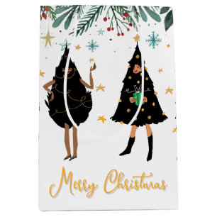 Black Women Dressed in Black Christmas Tree Party Medium Gift Bag
