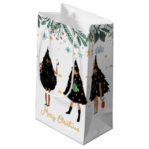 Black Women Dressed in Black Christmas Tree Party Small Gift Bag