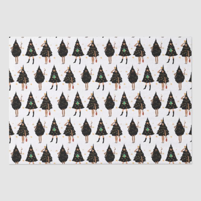 Black Women Dressed in Black Christmas Tree Party Tissue Paper (Front)