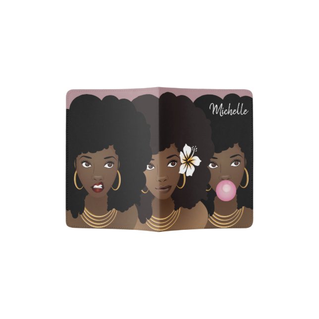 Black Women Friends, Annoyed, Flower, Bubblegum Passport Holder (Opened)