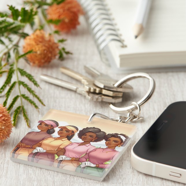 Black Women Golfing Ball Marker Keychain (Front Right)