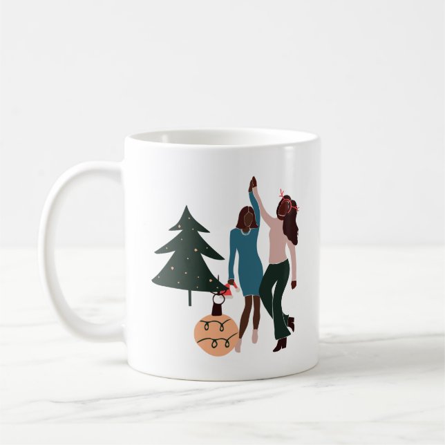 Black Women Illustrated Christmas Coffee Mug (Left)