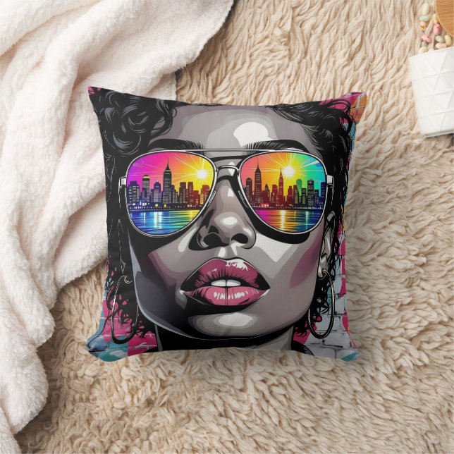 Black Women in Sunglasses in the City Throw Pillow (Blanket)