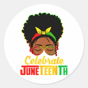 Black Women Messy Bun Juneteenth Celebrate Indeped Classic Round Sticker