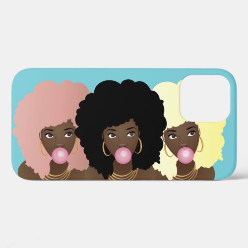 Black Women Natural Hair Pink Gum Turquoise iPhone 12 Case