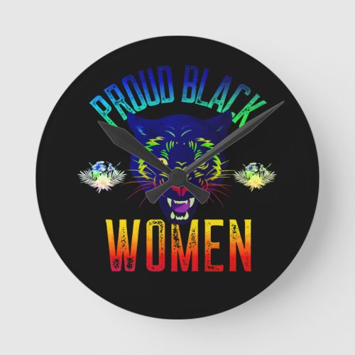 Black Women Power _ Panther _ Black Empowerment Round Clock