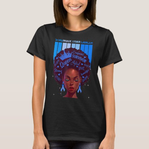 Black Women Queen Stronger Than Diabetes Blue Ribb T_Shirt