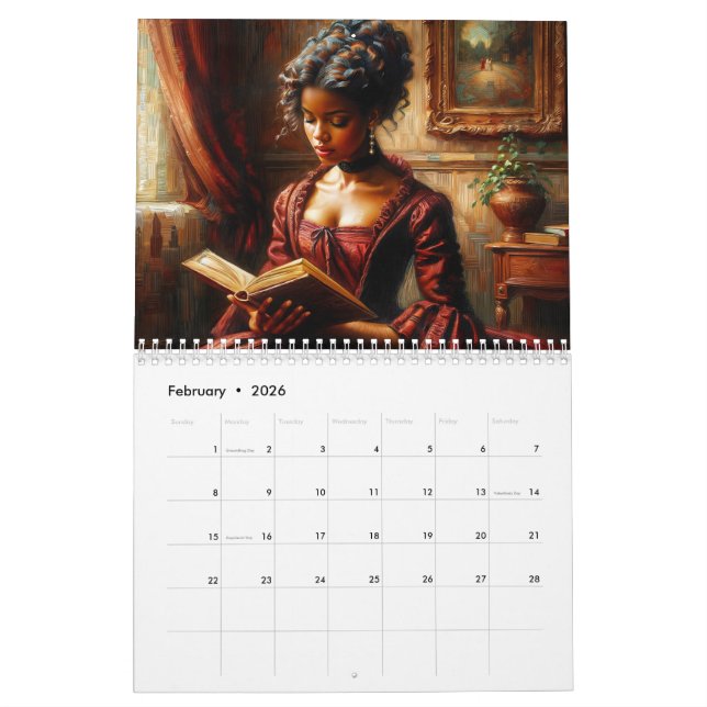 Black Women Reading Books Art Calendar (Feb 2026)