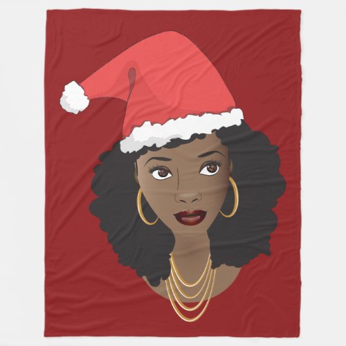 Black Women Red Santa Hat Christmas Red Fleece Blanket