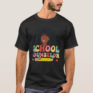 Black Women School Counselor Groovy Retro Afro Tea T-Shirt