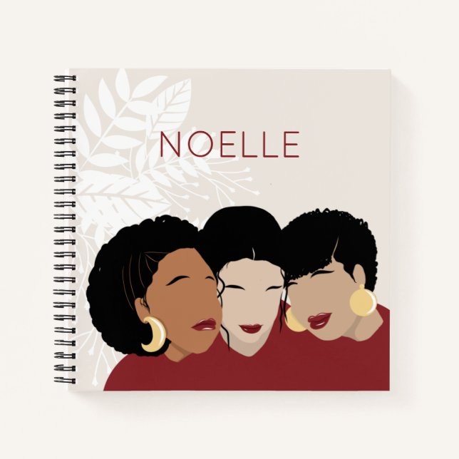 Black Women, Sister Friends, Floral, Red Notebook (Front)