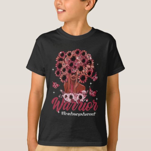 Black Women Sunflower Hair Brain Aneurysm Awarenes T_Shirt