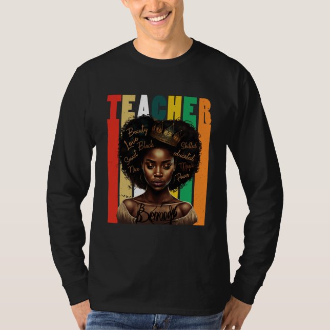 Black Women Teacher Afro Retro Black History Month T-Shirt (Front)
